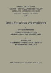 book Ausländisches Staatsrecht: 1. Verfassungsrecht der Angelsächsischen Staatenwelt