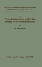 book Die Notendeckungsvorschriften der wichtigsten Zentralnotenbanken