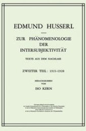 book Zur Phänomenologie der Intersubjektivität: Texte aus dem Nachlass Zweiter Teil: 1921–1928