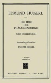 book Die Idee der Phänomenologie: Fünf Vorlesungen