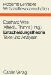 book Entscheidungstheorie: Texte und Analysen