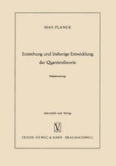 book Entstehung und bisherige Entwicklung der Quantentheorie