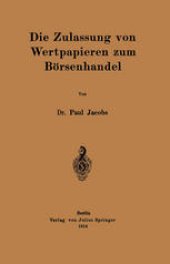 book Die Zulassung von Wertpapieren zum Börsenhandel