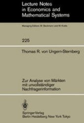 book Zur Analyse von Märkten mit unvollständiger Nachfragerinformation