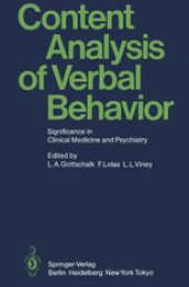 book Content Analysis of Verbal Behavior: Significance in Clinical Medicine and Psychiatry