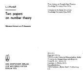 book Two papers on number theory from 1921 and 1947