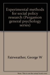 book Experimental Methods for Social Policy Research