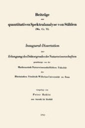 book Beiträge zur quantitativen Spektralanalyse von Stählen (Mo, Cr, Ti): Inaugural-Dissertation