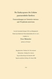 book Die Embryogenese des Gehirns paurometaboler Insekten: Untersuchungen an Carausius morosus und Periplaneta americana