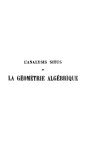 book L'analysis situs et la geometrie algebrique