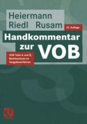 book Handkommentar zur VOB: Teile A und B, Rechtsschutz im Vergabeverfahren