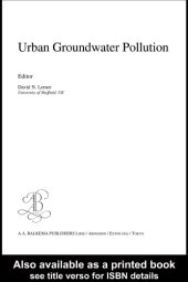 book Urban Groundwater Pollution: IAH International Contributions to Hydrogeology 24