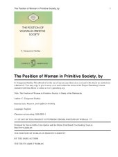 book The Position of Woman in Primitive Society