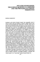 book [Article] Situated Knowledges: The Science Question in Feminism and the Privilege of Partial Perspectives