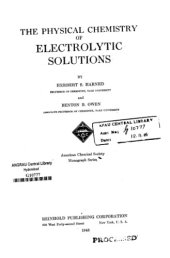 book The Physical Chemistry of Electrolytic Solutions