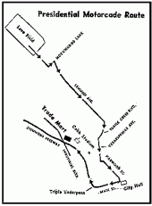 book Presidential motorcade schematic listing, November 22, 1963, Dallas, Texas