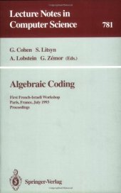 book Algebraic Coding: First French-Israeli Workshop Paris, France, July 19–21, 1993 Proceedings