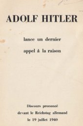 book Adolf Hitler lance un dernier appel à la raison