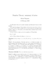 book Number Theory: summary of notes [Lecture notes]