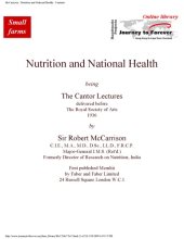 book Nutrition and National Health, being The Cantor Lectures delivered before The Royal Society of Arts, 1936