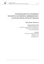 book INVESTIGATION OF UNIVERSITY STUDENTS’ EFL WRITING APPREHENSION: A LONGITUDINAL STUDY IN CROATIA