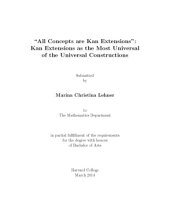 book "All Concepts are Kan Extensions": Kan Extensions as the Most Universal of the Universal Constructions