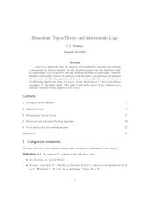 book Elementary Topos Theory and Intuitionistic Logic