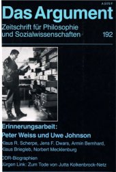 book Das Argument 192: Erinnerungsarbeit. Peter Weiss und Uwe  Johnson