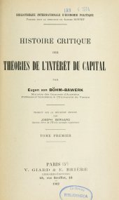 book Histoire Critique des Théories de l’Intérêt du Capital