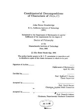 book Combinatorial decompositions of characters of SL(n,C)