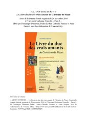 book « A tous ditteurs » : Le Livre du duc des vrais amants de Christine de Pizan, Actes de la journée d’étude organisée le 26 novembre 2016 à l’Université Sorbonne Nouvelle – Paris 3