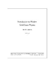 book An Introduction to Modern Solid State Physics