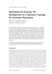 book Motivations for Naming: The Development of a Toponymic Typology for Australian Placenames