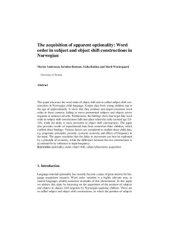 book The acquisition of apparent optionality: Word order in subject and object shift constructions in Norwegian