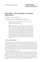 book Paul Weiss and the genesis of canonical quantization