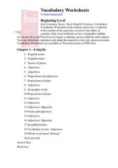 book Vocabulary Worksheets for Basic English Grammar