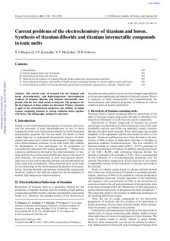 book Current problems of the electrochemistry of titanium and boron. Synthesis of titanium diboride and titanium intermetallic compounds in ionic melts