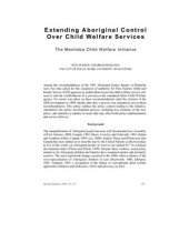 book Extending Aboriginal Control Over Child Welfare Services. The Manitoba Child Welfare Initiative