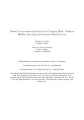 book Towards Autonomous Agents for Live Computer Music. Realtime Machine Listening and Interactive Music Systems (dissertation)