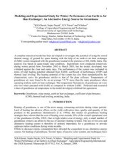 book Modeling and Experimental Study for Winter Performance of an Earth to Air Heat Exchanger: An Alternative Energy Source for Greenhouse