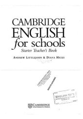 book Cambridge English for Schools. Starter Teacher's Book