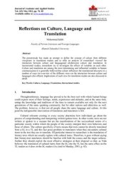 book Reflections on Culture, Language and Translation