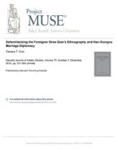 book Defamiliarizing the Foreigner. Sima Qian’s Ethnography and Han-Xiongnu Marriage Diplomacy