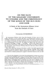 book On the Date of the Khazars' Conversion lo Judaism and the Chronology of the Kings of the Rus Oleg and Igor (A Study of the Anonymous Khazar Letter from the Genizah of Cairo)