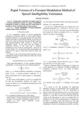 book Rapid Version of a Formant-Modulation Method of Speech Intelligibility Estimation