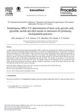 book Simultaneous HPLC-UV determination of lactic acid, glycolic acid, glycolide, lactide and ethyl acetate in monomers for producing biodegradable polymers