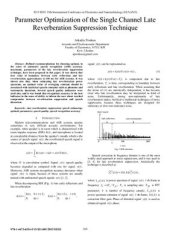 book Parameter Optimization of the Single Channel Late Reverberation Suppression Technique