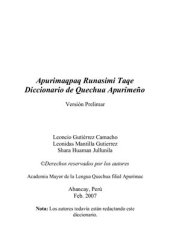 book Apurimaqpaq Runasimi Taqe, Diccionario de Quechua Apurimeño