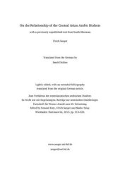 book On the Relationship of the Central Asian Arabic Dialects with a previously unpublished text from South Khorasan