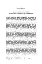 book Questions and Categories: Aristotle’s Doctrine of Categories in the Light of Modern Research